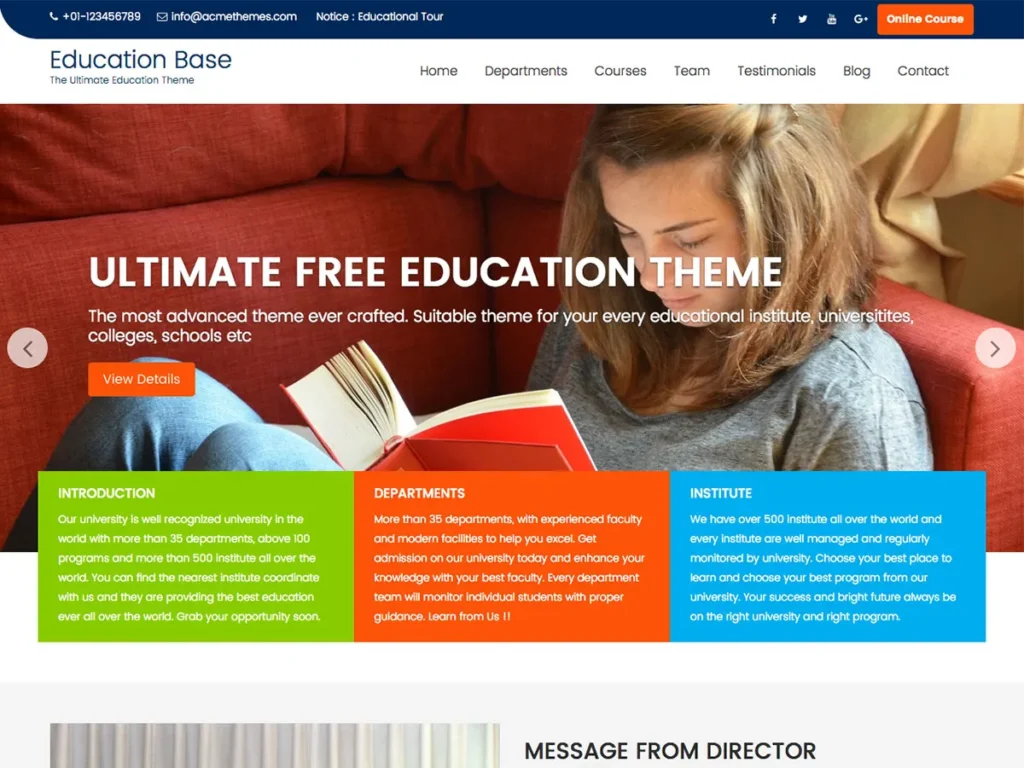Top 10 Best Free WordPress Themes for Education in 2026 education base