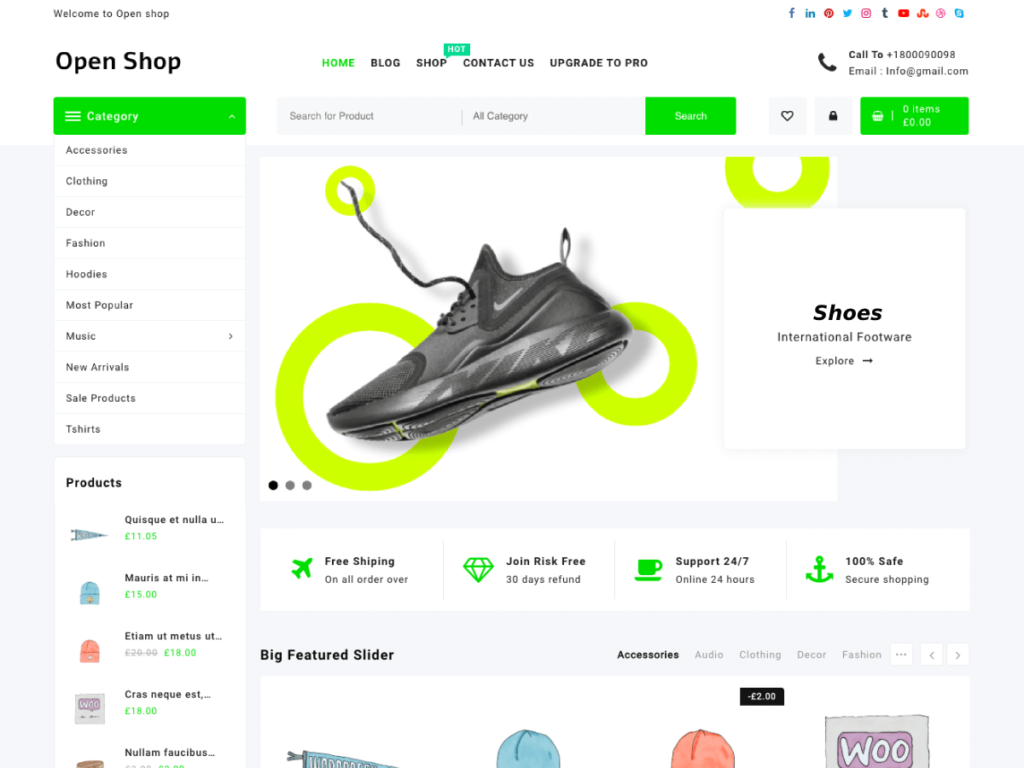 Online store showcasing footwear products