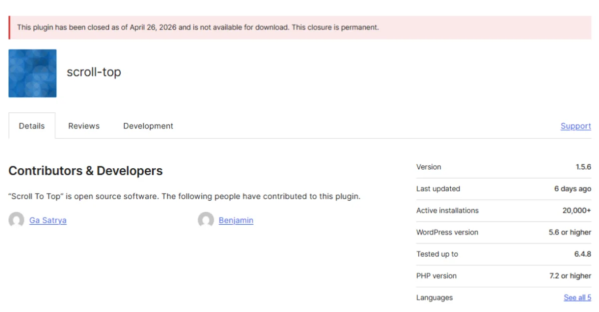 Scroll To Top Plugin Removed from WordPress.org: Full Cleanup Guide (2026)