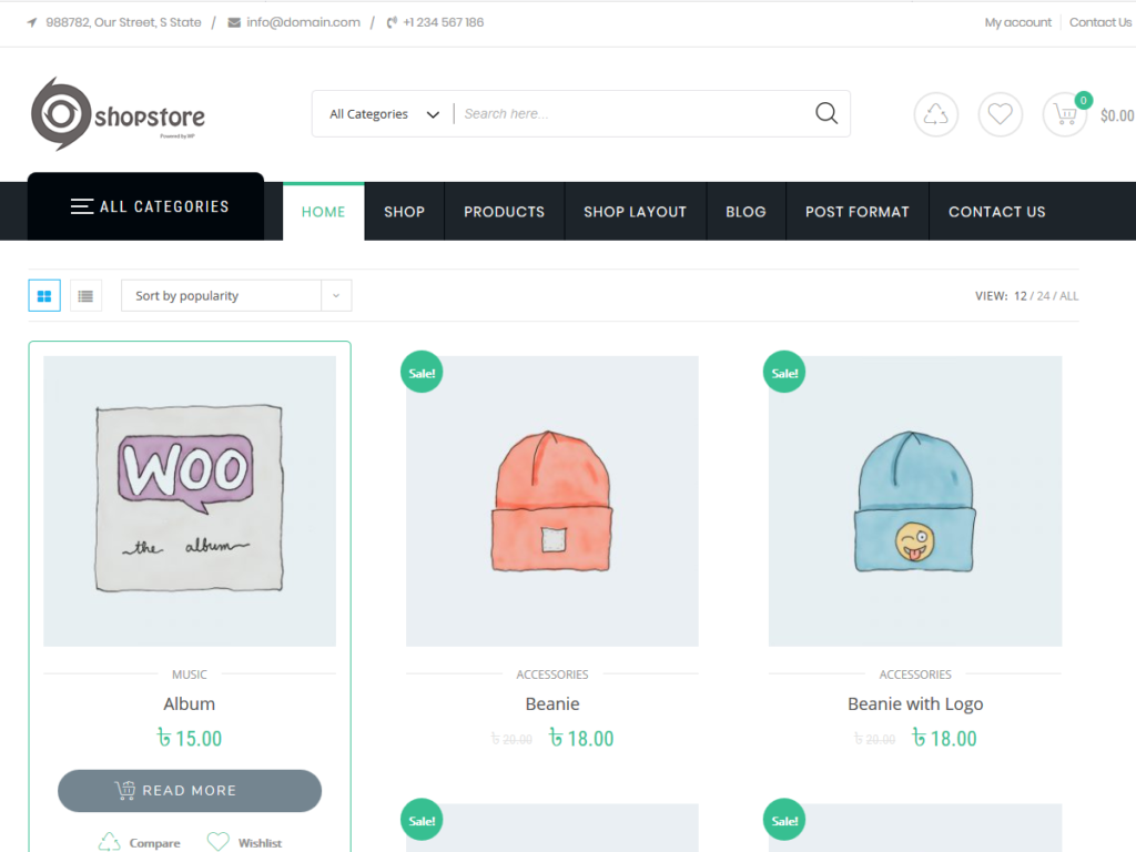 Online shop displaying hats and album
