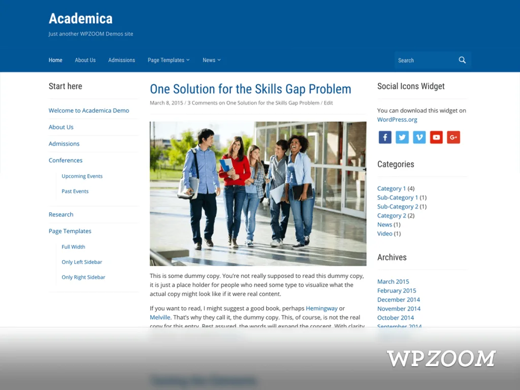Academica WordPress theme for academic journals and schools