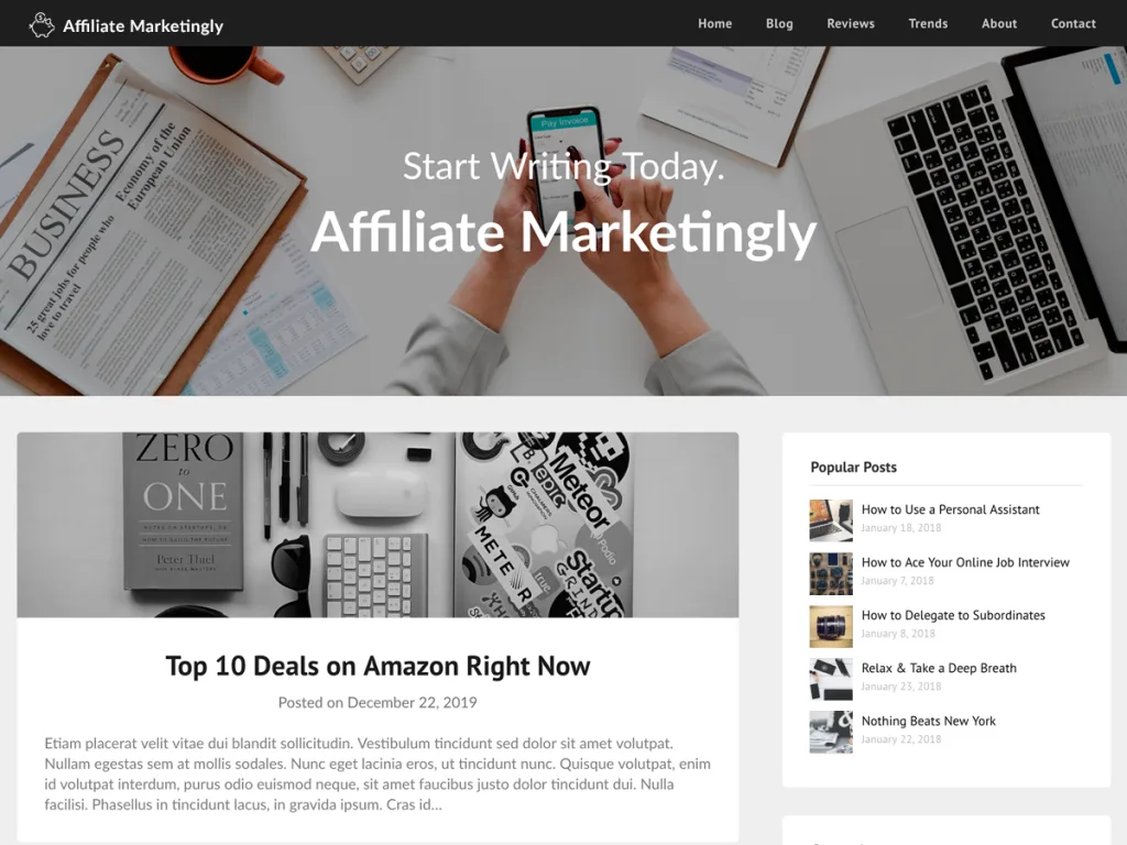 Affiliate Marketingly free WordPress theme for affiliate marketing