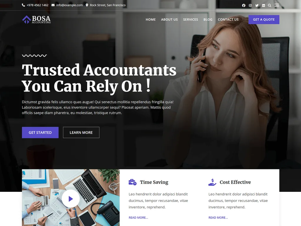Bosa Accounting block-based WordPress theme for finance firms
