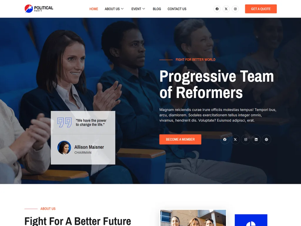 Bosa Political Party block WordPress theme for parties