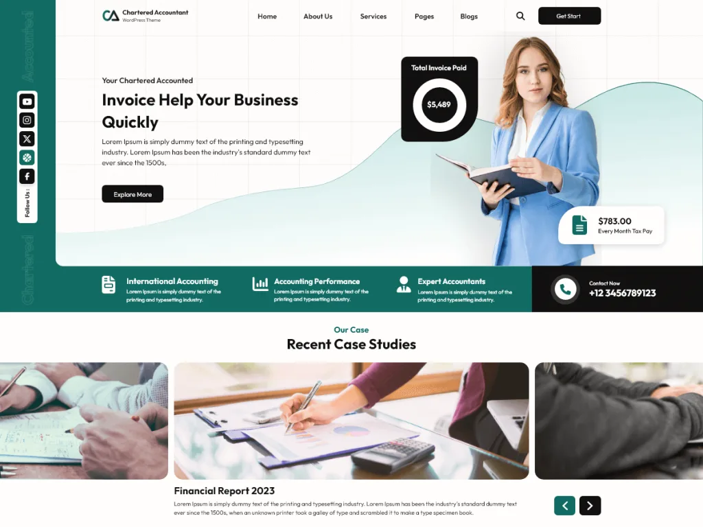 Chartered Accountant WordPress theme with a perfect rating