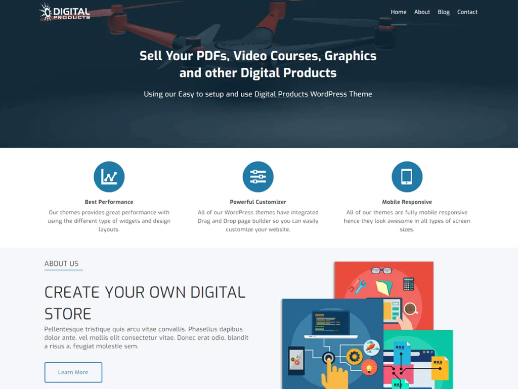 Digital Products free WordPress theme for online stores
