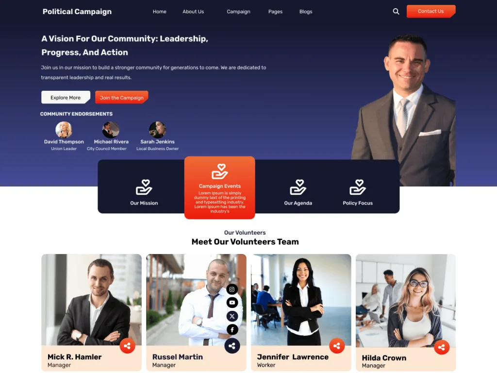 Flex Political Candidate WordPress theme for candidate profiles