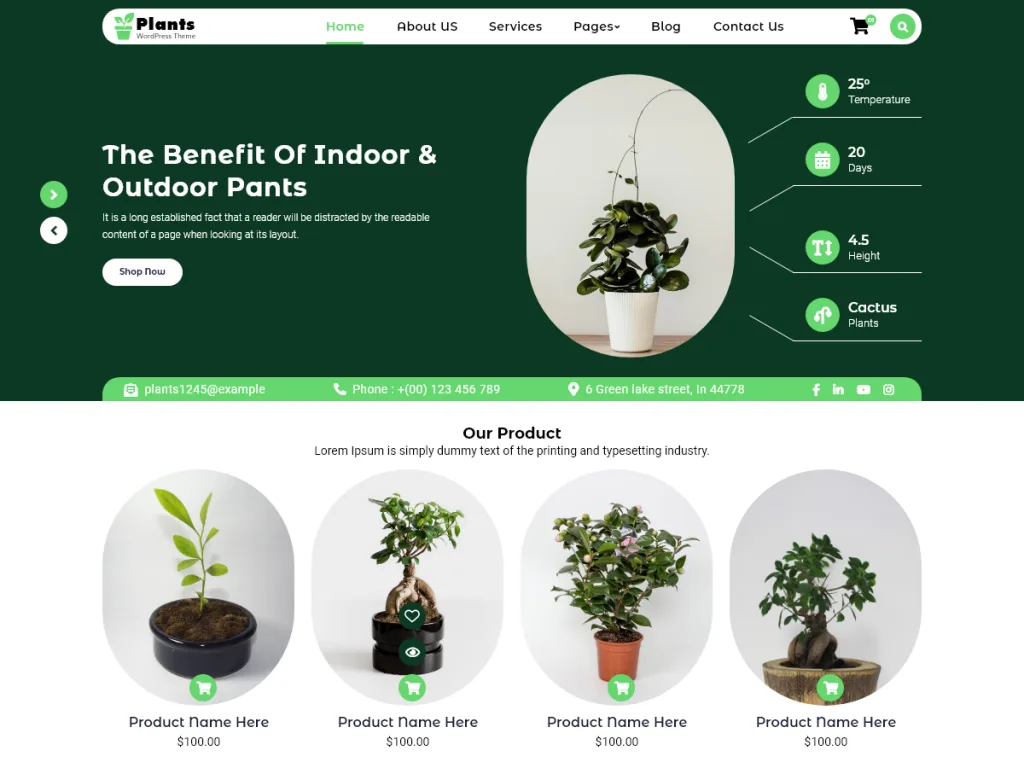 FSE Green full site editing WordPress theme for nurseries