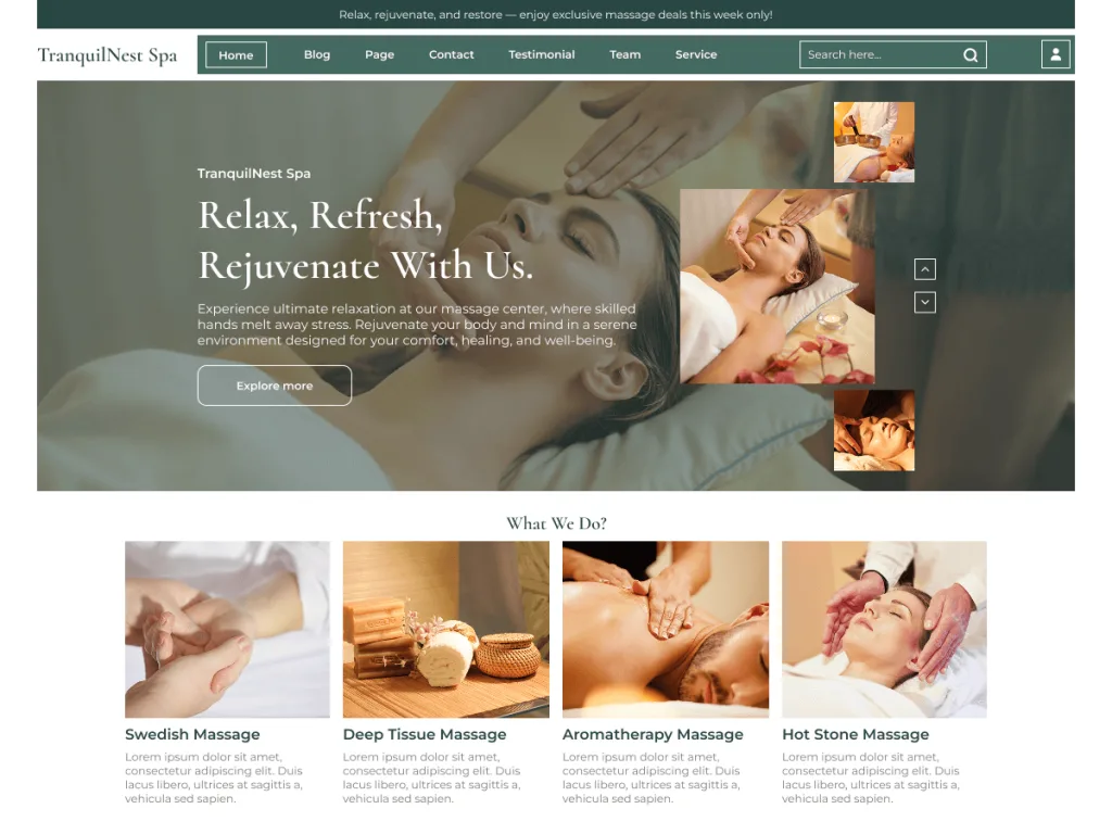 Massage Wellness Retreat WordPress theme for retreats and spas