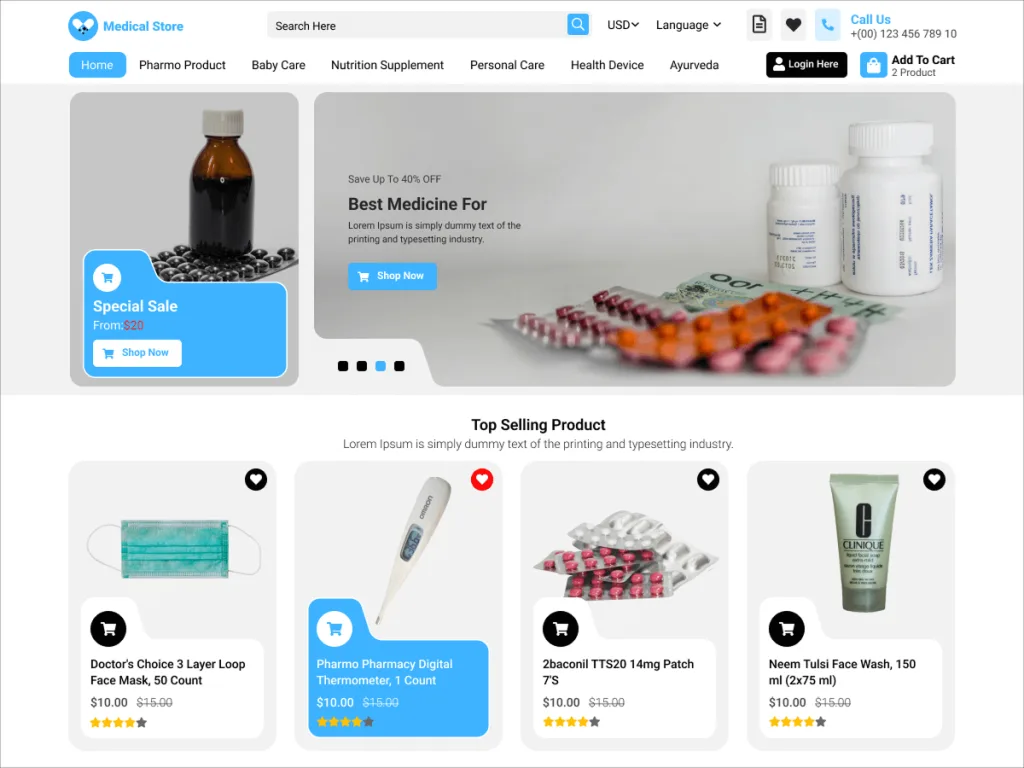 Medical Store WordPress theme for pharma products