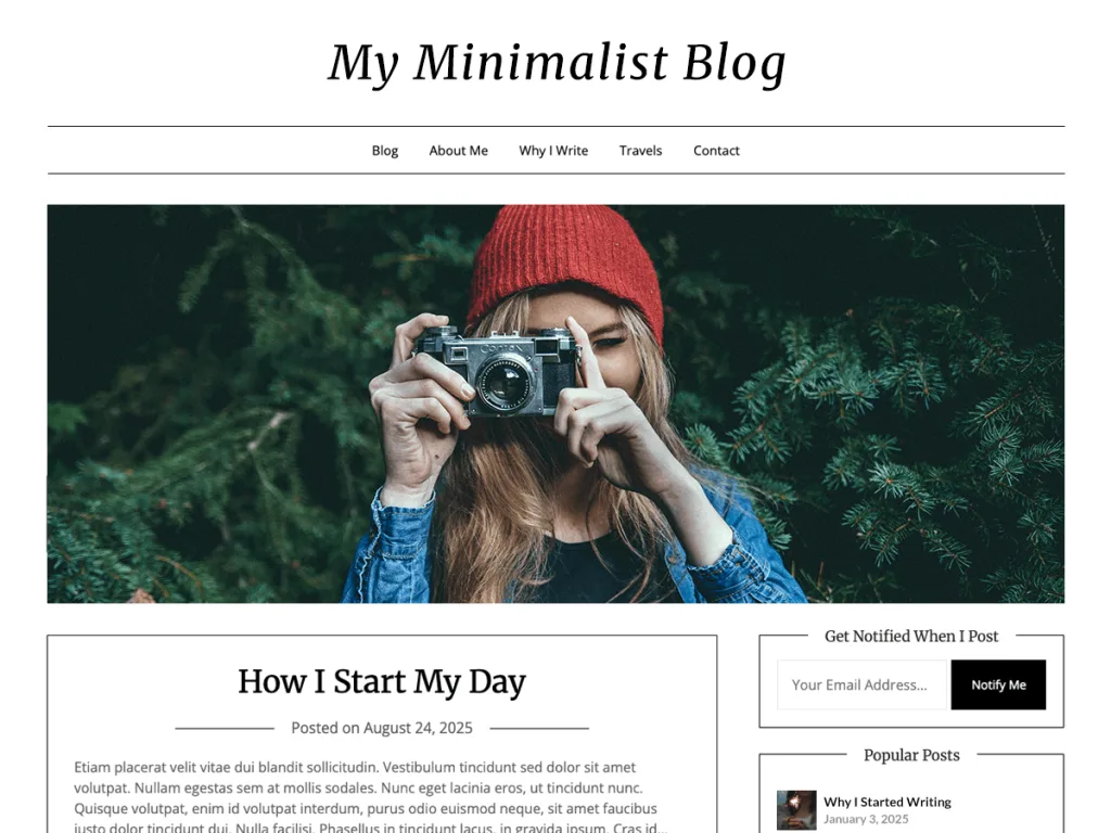 My Minimalist Blog WordPress theme for quotes websites