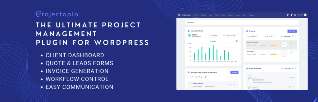 Projectopia project management and invoicing plugin for WordPress