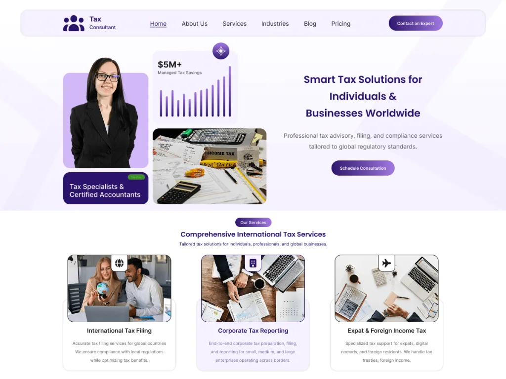 Tax Consultant WordPress theme for tax and accounting services