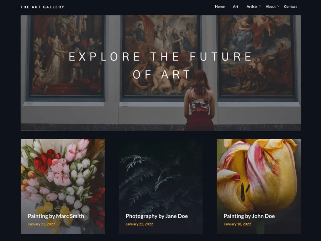 The Art Gallery WordPress theme with clean image-first layout